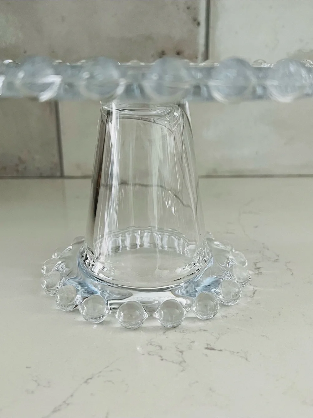 CANDLEWICK Style Clear Glass Beaded Dessert Stand